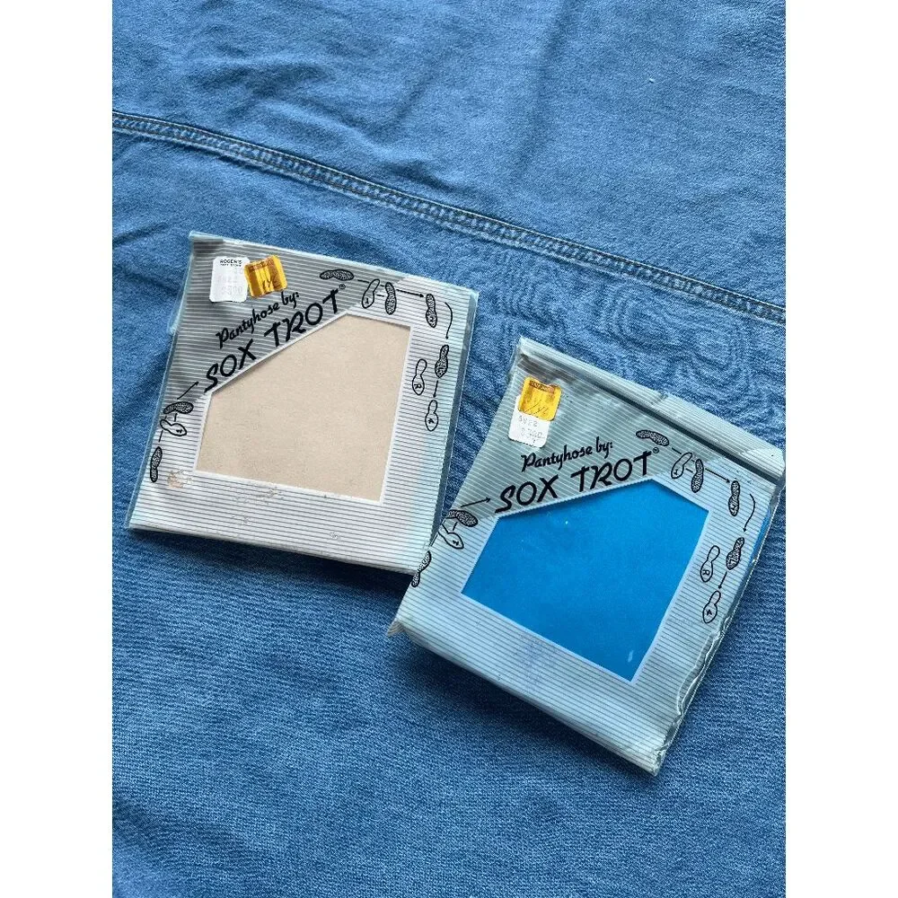 VTG Deadstock Sox Trot Sheer Waist Pantyhose Lot 2 Indian Blue Champagne USA